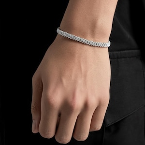 Pulsera cubana Miami con incrustaciones de diamantes: chapada en oro blanco de 18k, estilo hip hop.