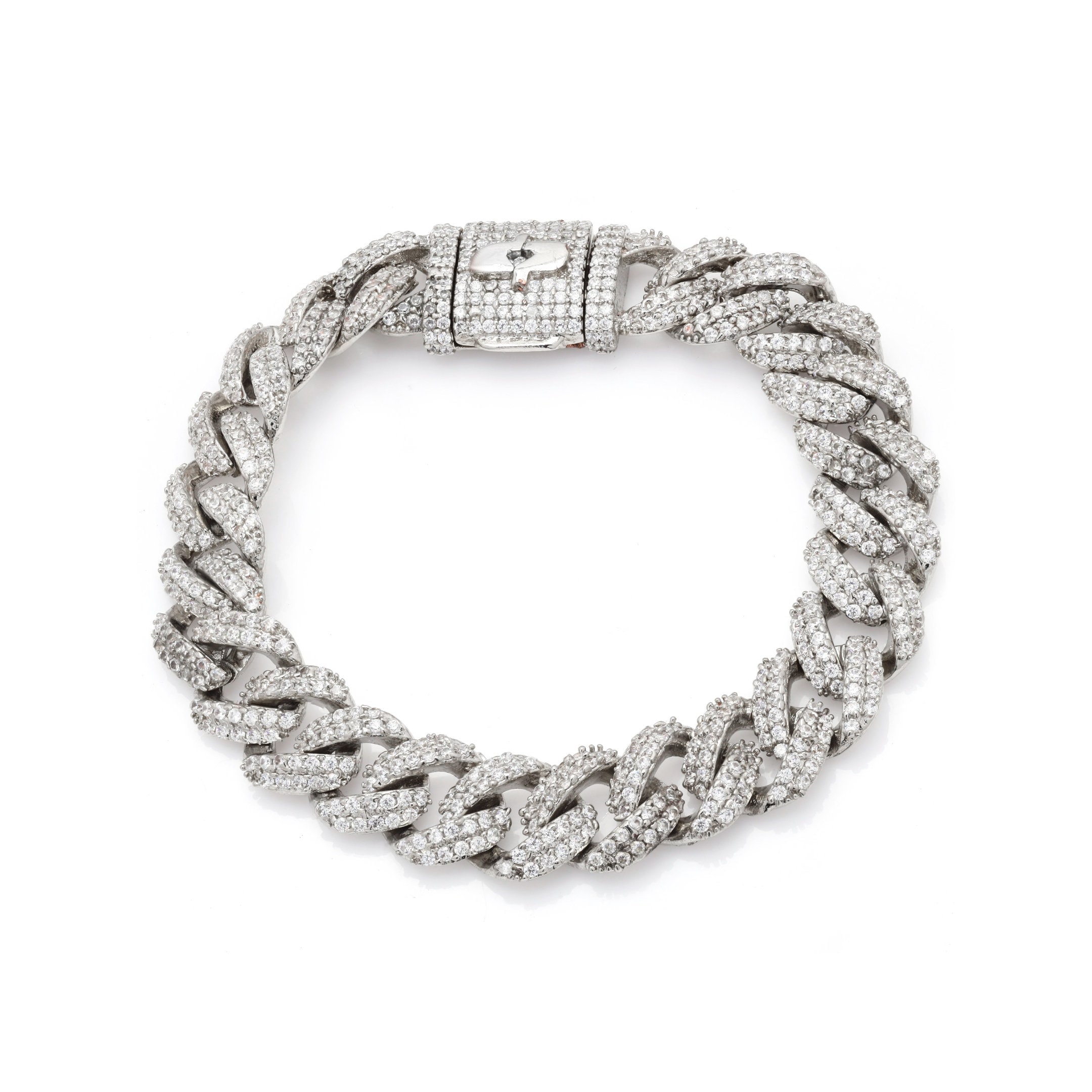 Buy Iced Out Cuban Link Bracelet: 18k White Gold Plated Stainless