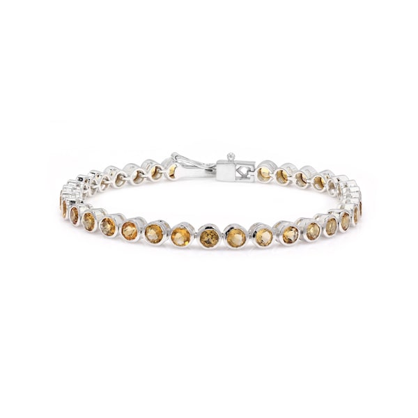 Citrine Tennis Bracelet: 925 Sterling Silver Bezel Setting, November Birthstone