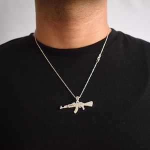 925 Silver Ak47 Iced Out Pendant Gun Necklace 00s Hip Hop Cadeau Pour Homme Etsy