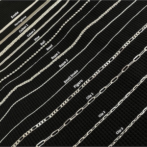 Collar de cadena bañado en plata de ley de 18 k: Cubano, Figaro, Espiga