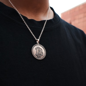 Oxidized Sterling Silver Bitcoin Pendant Necklace: Crypto Jewelry