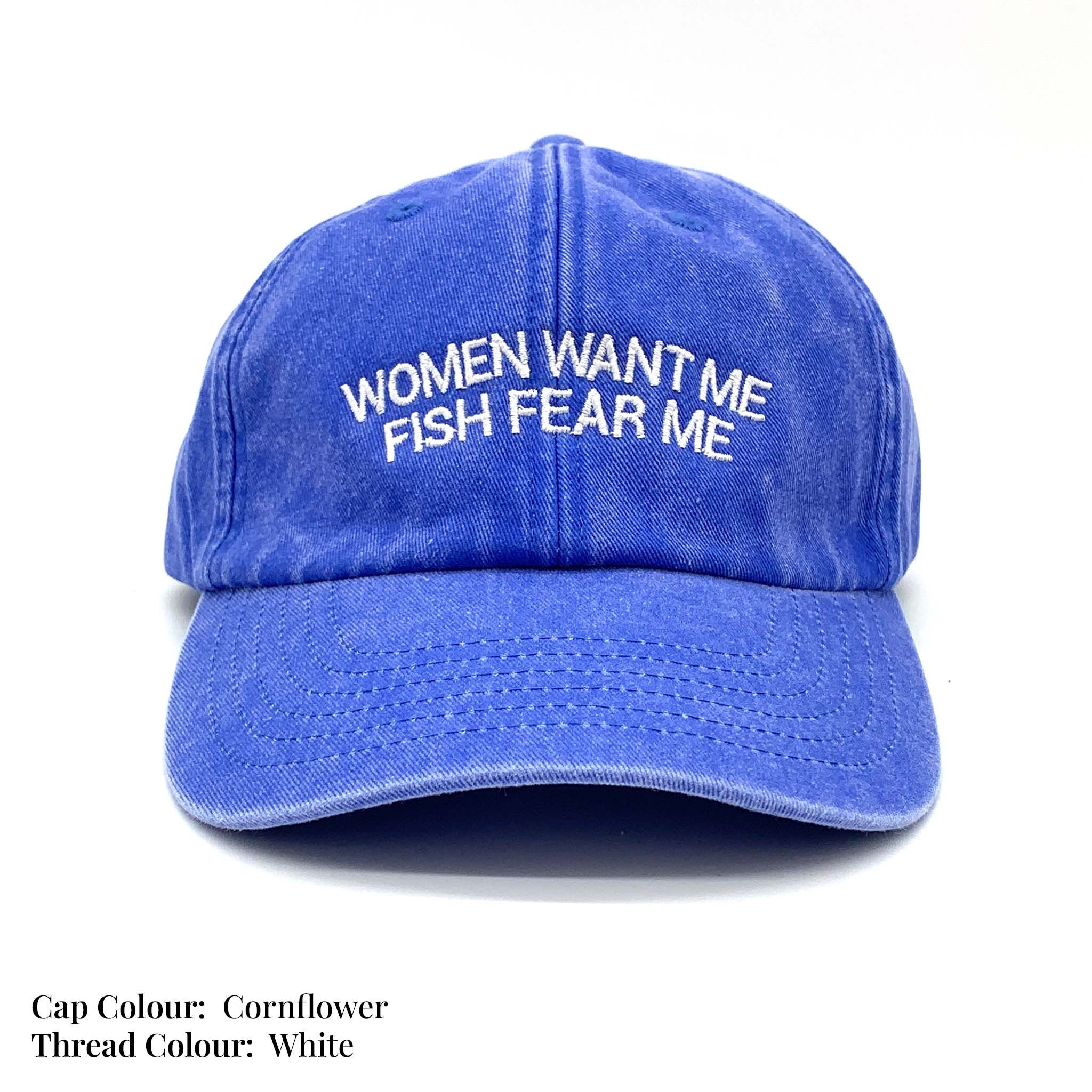 Women Want Me Fish Fear Me Embroidered Vintage Canvas Cap 