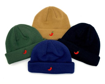 Mini Chilli Fisherman Beanie - Embroidered Motif - Recycled Materials