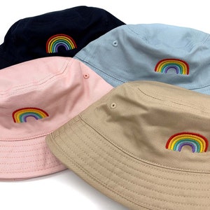 Kids Organic Cotton Bucket Hat with Rainbow Embroidery - 2 size options