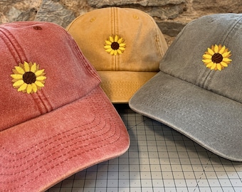 Summer Flower Cap - Sunflower | Embroidered & Customisable | Different Cap Colours available