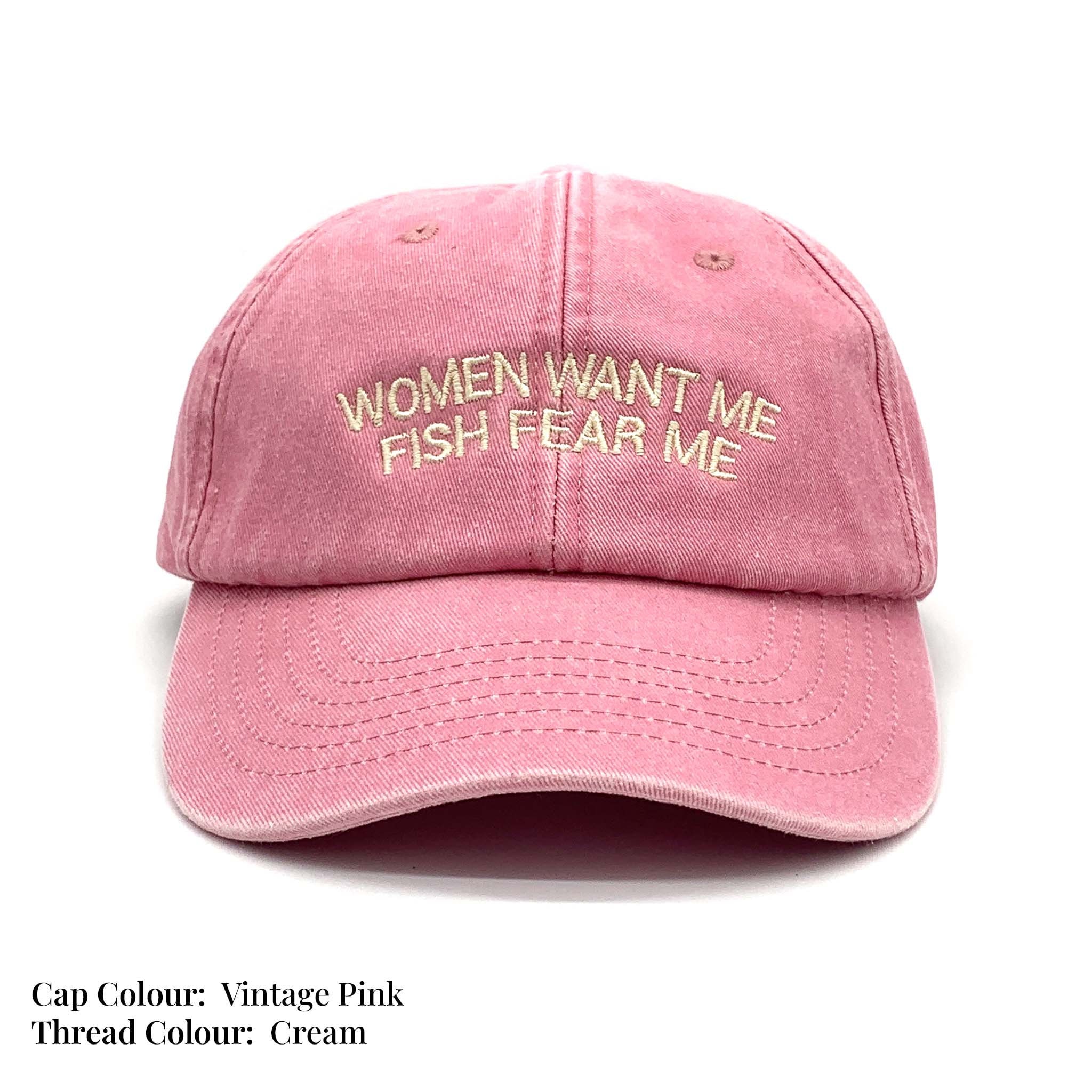 Women Want Me Fish Fear Me Embroidered Vintage Canvas Cap 