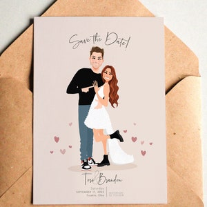 Reserva la fecha, retrato personalizado. Tarjetas de boda. Invitaciones de boda. Retrato de boda personalizado. RSVP. Tarjetas de agradecimiento. Retrato de boda personalizado.