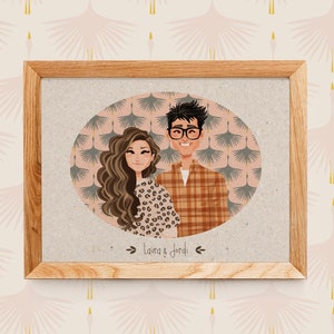 NEW Retro Couple portrait. Personalized portrait. Valentine&#39;s Gift. Engaging Drawing. Custom portrait. Drawing. Cute couple drawing