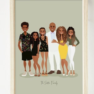 Family of 6 custom portrait. Personalized family portrait. Anniversary Gift. Father&#39;s Day Gift. Family Drawing. Custom portrait. Drawing.