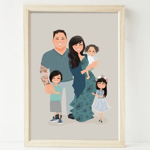 Family of 5 custom portrait. Personalized family portrait. Anniversary Gift. Father&#39;s Day Gift. Family Drawing. Custom portrait. Drawing.