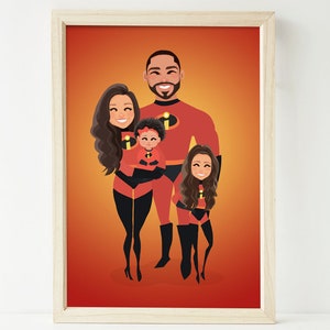 Film portrait. Super hero attire. TV show portrait. Costume drawing. Custom portrait. Birthday gift. Personalized drawing.