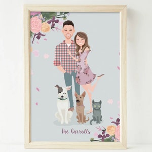 Extra floral decoration. Wedding. Custom portrait. Personalized drawing.