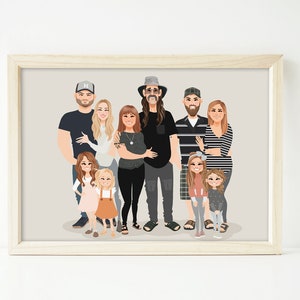 Big family portrait. Personalized family portrait. Anniversary Gift. Mother&#39;s Day Gift. Family Drawing. Custom portrait. Drawing.