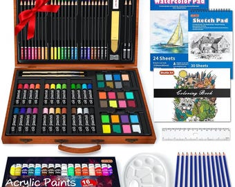 Deluxe-Kunst-Set: Acrylfarben, Ölpastelle, Bleistifte, Malbuch