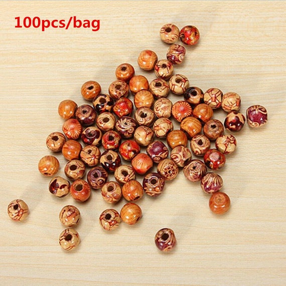 100 Mixed Large Hole BOHO Wooden Beads for Macrame European Charms