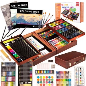 168 PCS Art Set for Kids, Art Kits for Kids, Deluxe Painting Wooden Box ART SET, Coloring Drawing Art Supplies Case Gift for Artists Teens