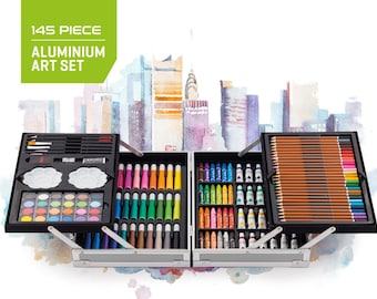 145pc Aluminium Art Set: Colouring Pencils, Paints, Markers