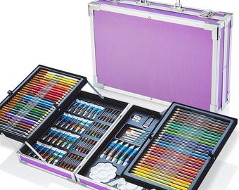 145pc Artist Aluminium Art Set: Colouring Pencils, Paints