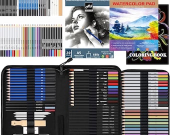 76pc Art Supply Set: Sketching, Drawing Kit with Tutorial