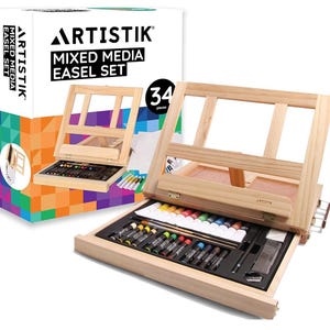 Complete Easel Painting Kit with Acrylic Paints, Canvas Boards, Oil Pastels, and Desktop Art Supplies – Perfect Gift for  Beginner Artists.