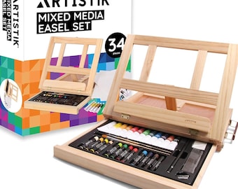 32-Piece Easel Painting Kit: Acrylics, Pastels, Canvas, Art Supplies