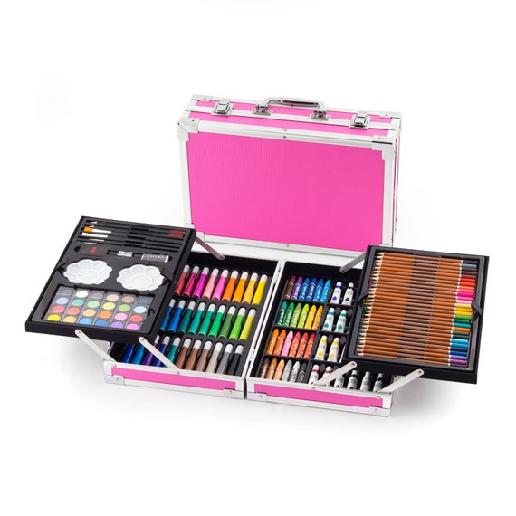 H & B Deluxe Art Set 145-Piece 2 Layers, Child Art Supplies for Drawing,  Painting, Portable Aluminum Case Art Kit for Kids, Teens, Adults Great Gift