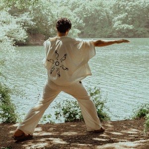 Kokopelli Leinen Kimono Robe: Tribal Aztec Beach Cover-Up, Leinen Bademantel, leichte Loungewear