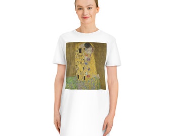 Gustav Klimt Geïnspireerd 'The Kiss' Design Spinner T-shirtjurk, artistieke en unieke kleding voor dames, draagbaar meesterwerk