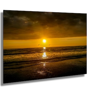 Volo al crepuscolo, stampa fotografica della bellezza della natura, stampa artistica sulla spiaggia, arte murale costiera, paesaggio marino, pronta da appendere, stampa del tramonto, Bergen