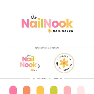Semi Custom Pink Retro Logo, Pretty Beauty Brand Bundle, Funky Logo Brand Kit, Boho Pre-made Vintage Logo Design, Hippie 70s Bohemian Logo
