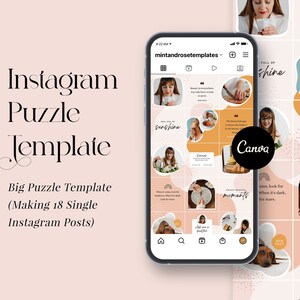 Instagram Puzzle Template Canva, Grid feed 18 posts, Social Media Templates, Instagram Post Templates, Branding Kit, BOHO Instagram Puzzle