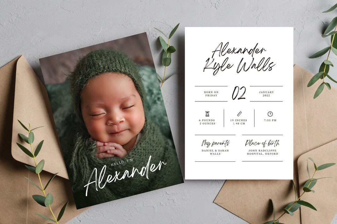 Birth Announcement Template in CANVA, Newborn Announcement Template, Newborn Announcement Photo
