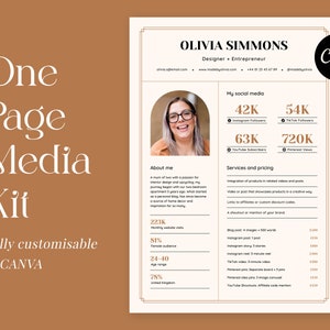 One Page Media Kit für Influencer, Influencer Outreichung, Media Kit Aesthetic, Blogger Media Kit, Canva Template, Social Media Kit