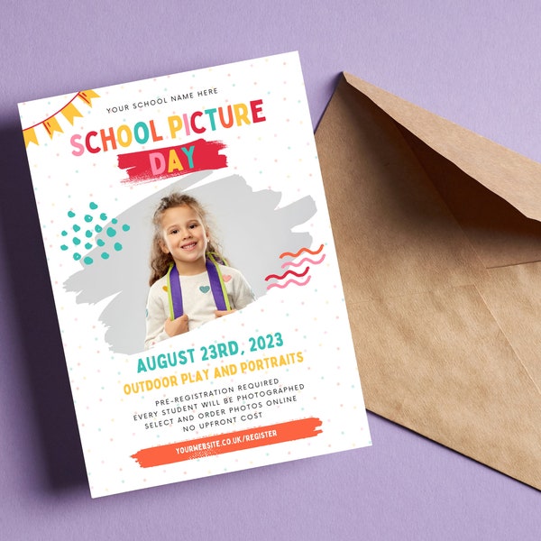 School picture day template in CANVA, School photo day, School picture flyer, School picture day flyer, School picture day display board