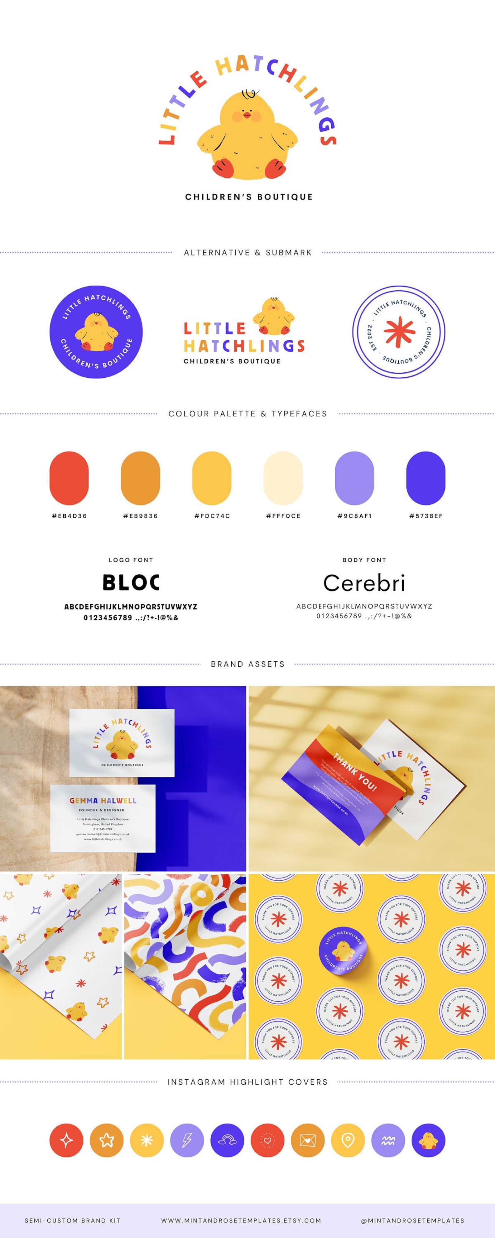 Semi Custom Branding Kit, Kids Logo Branding, Cute Colourful & Fun ...
