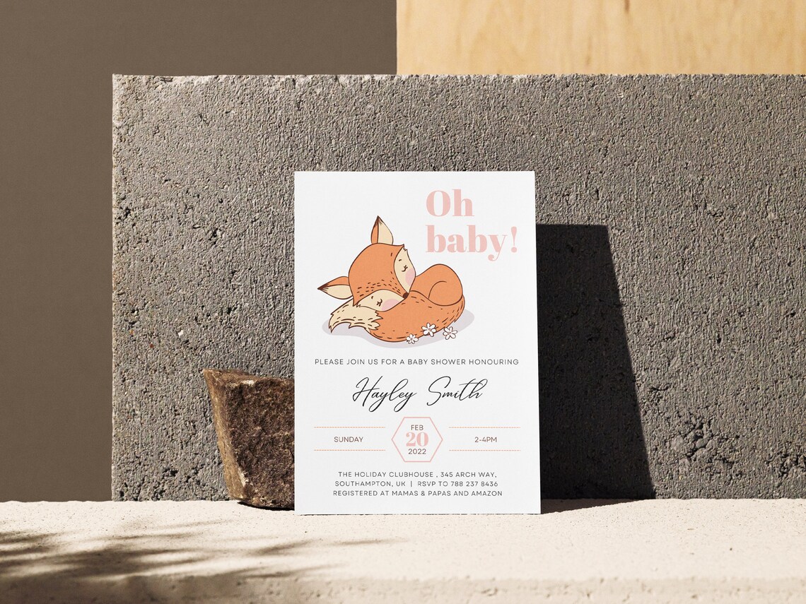 Fox Baby Shower Invitation Pack, Baby Fox Boy Girl, Printable, Editable ...