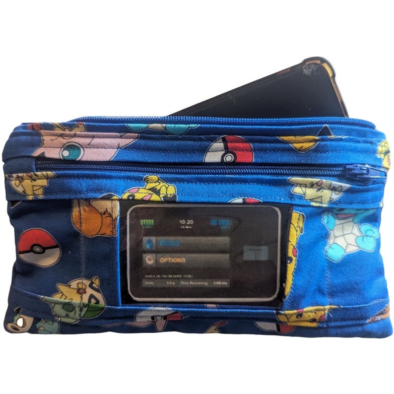 Insulin pump and cell phone double pouch Pokemon