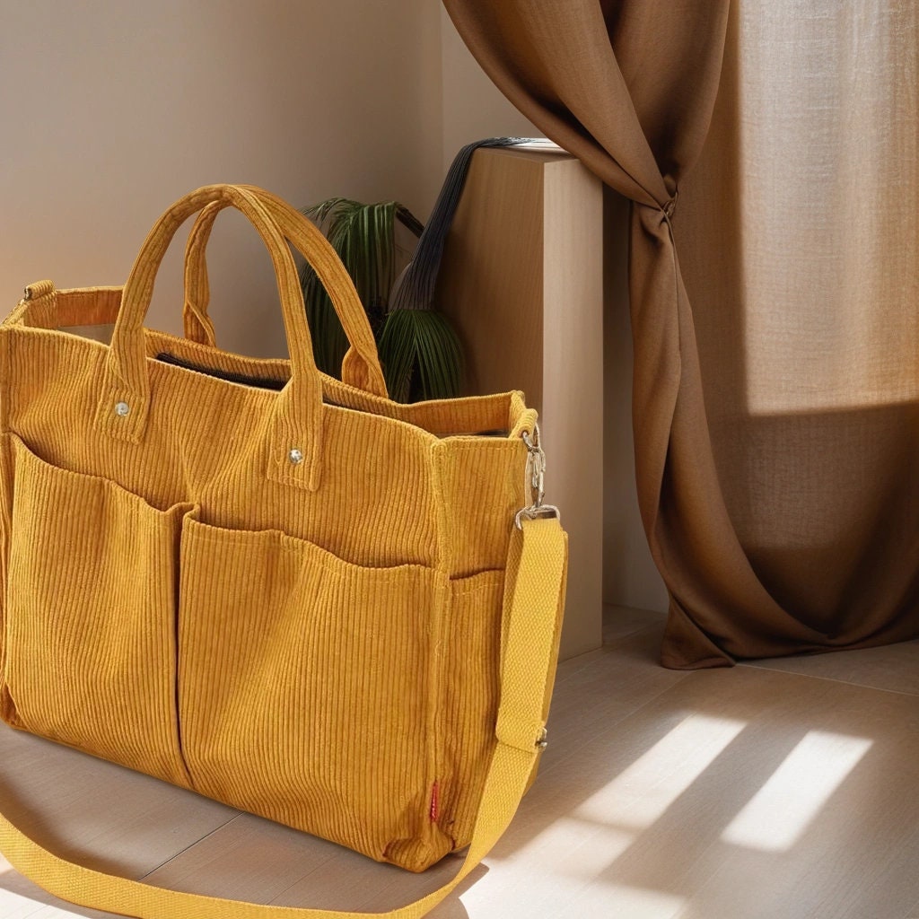 Ulisty Femmes Grand Velours Côtelé Sac Fourre-Tout Rétro Sac D'épaule