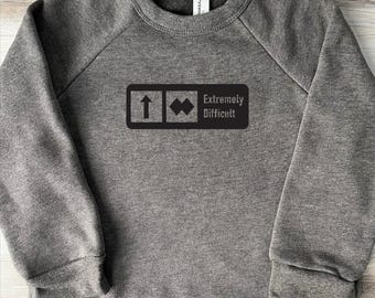 ADULT UNISEX Funny Ski/Snowboard Sweatshirt - "Extremely Difficult" Double Diamond Trail Sign Unisex Sweatshirt