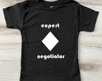 TODDLER/KIDS Funny Ski/Snowboard T-Shirt - "Expert Negotiator" Black Diamond Trail Sign Short Sleeve T-Shirt