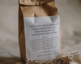 Escamas de jabón de aceite de oliva puro: Solución de limpieza versátil para prendas delicadas, ropa de bebé y pañales de lana. Sostenible, cero residuos, sin plástico.