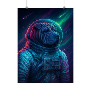Póster de astronauta Shar Pei, arte mural genial para amantes de los animales, decoración espacial para el hogar, regalo para dueños de mascotas, impresión canina cósmica