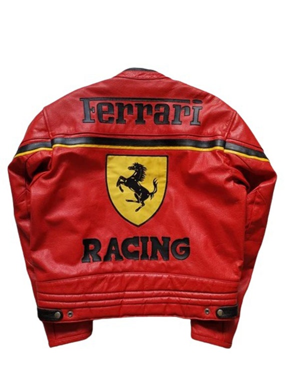 Ferrari red cheap leather jacket