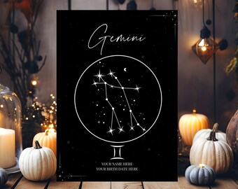 Constellation Zodiac Print | Personalized Zodiac Print | Zodiac Wall Print | Custom Zodiac Sign Print Art | Digital Download Zodiac Print