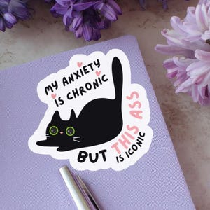 Funny Cute Black Cat Stickers, Humorous Cat Decals, Animal Lover Gift, Laptop Decals, Water Bottle Stickers