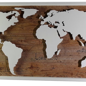World Map Weltkarte beleuchtet 1025 x 525 mm im Shabby Look Unikat