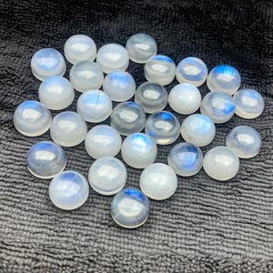 5 PCS Natural Rainbow Moonstone Cabochons, 5pc Set - 5X5mm Round Gemstone Lot