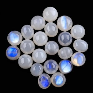 AAA++ Quality Natural Rainbow Moonstone Round Cabochons 5mm, 6mm - Top Grade Blue Fire Loose Gemstones for Jewelry Making & Gifts