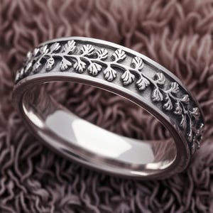 Handcrafted Sterling Silver Ring – Nature-Inspired Leaf & Vine Wedding Band – Boho Jewelry for Men  Women–Unique Gift for Her or Him